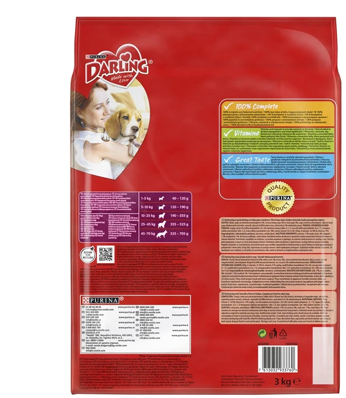 Purina Nestle Sausas ėdalas šunims Darling, su mėsa ir daržovėmis, 3kg