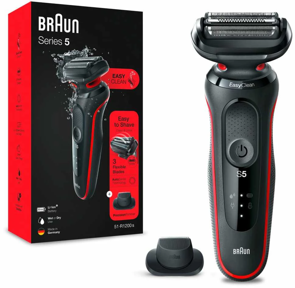 Braun | Shaver | 61-R1200s | Operating time (max) 50 min | Wet & Dry | Raudona/Juodas