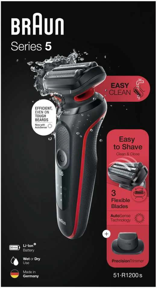 Braun | Shaver | 61-R1200s | Operating time (max) 50 min | Wet & Dry | Raudona/Juodas