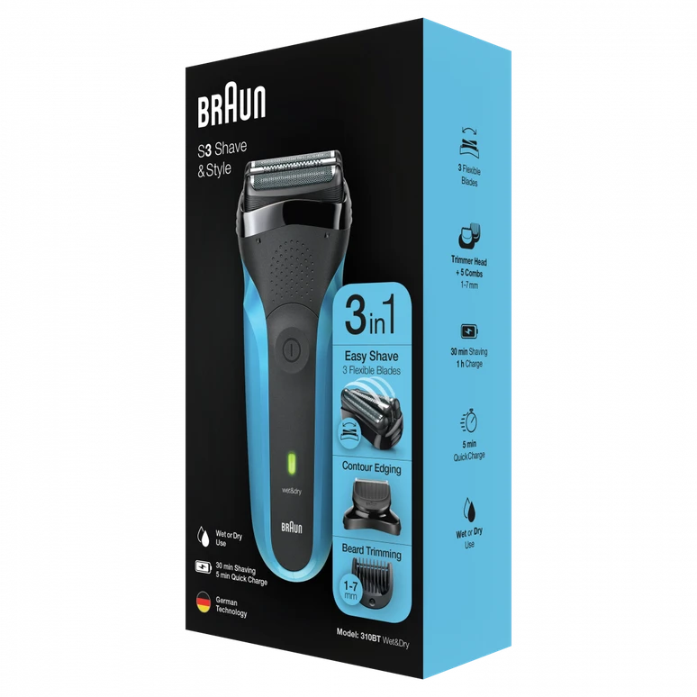 Barzdaskutė Braun 310BT WD, ni-mh, mėlyna/juoda