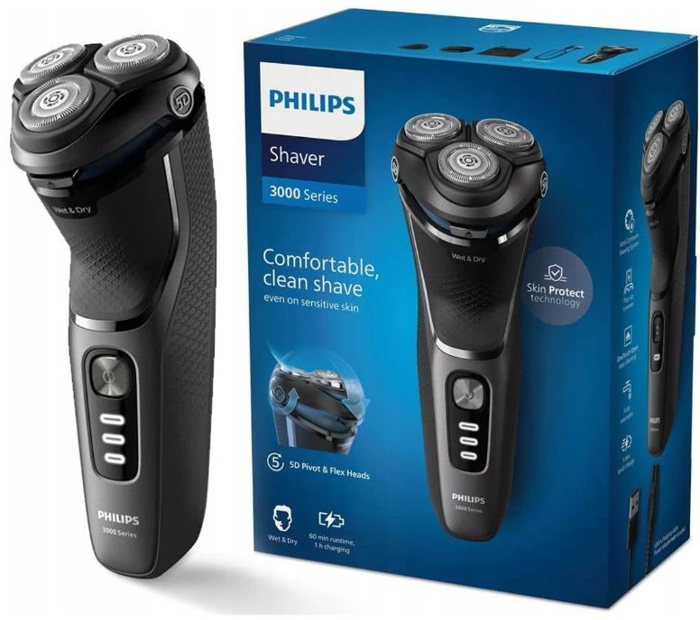 Philips Shaver 3000 Series Drėgnojo ir sausojo skutimo elektrinė barzdaskutė S3343/13