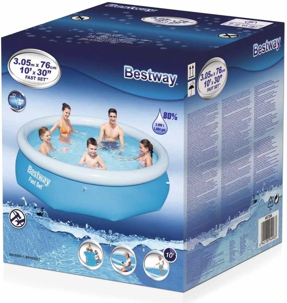 Baseinas, pripučiamas Bestway Fast Set 57266, mėlyna sp., 305 x 76 cm