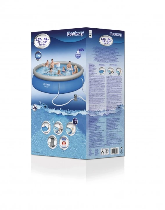 Bestway® Fast Set™ antžeminio baseino komplektas su filtravimo siurbliu Ø 457 x 84 cm, rotango išvaizdos (skalūno pilka), apvalus