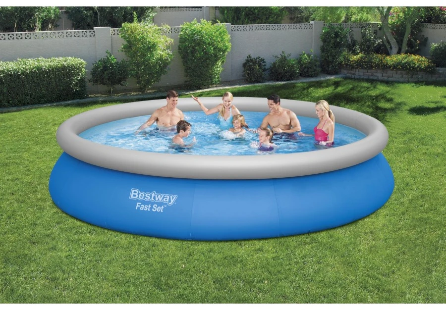 Bestway® Fast Set™ antžeminio baseino komplektas su filtravimo siurbliu Ø 457 x 84 cm, rotango išvaizdos (skalūno pilka), apvalus