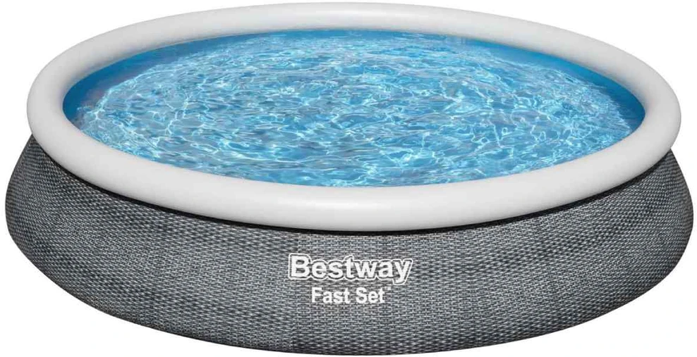 Bestway® Fast Set™ antžeminio baseino komplektas su filtravimo siurbliu Ø 457 x 84 cm, rotango išvaizdos (skalūno pilka), apvalus
