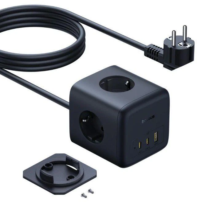 Baseus EnerFill FA11 67W Power Strip, USB-A + USB-C Cube + 3 x EU Socket 1.5m – juodos spalvos
