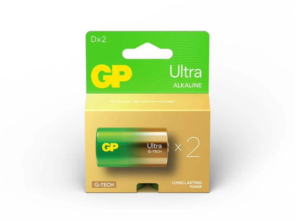 GP Ultra šarminės D (LR20) 1.5V baterijos, 2 vnt.