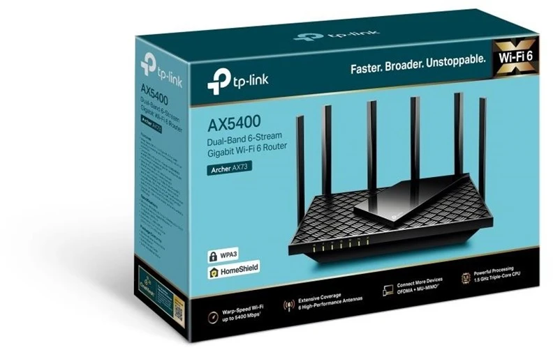 Belaidis maršrutizatorius-TP-LINK-Belaidis maršrutizatorius-5400 Mbps-USB 3.0-1 WAN-4x10/100/1000M-Number of antennas 6-ARCHERAX72