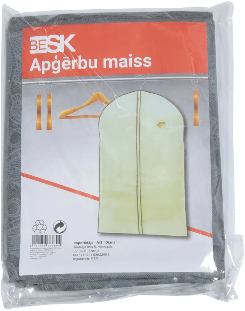 Besk Uzglabāšanas maiss drēbēm 60x135cm, pelēks ar rakstu