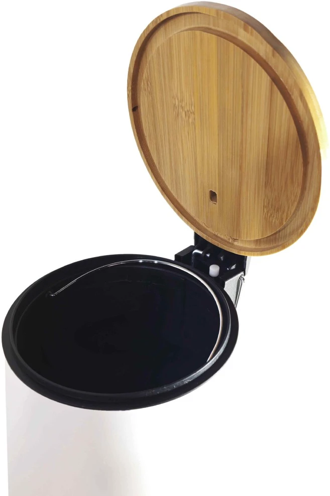 Besk DIANA Pedalinis kibiras 3L baltas, su bambukiniu dangteliu, soft close