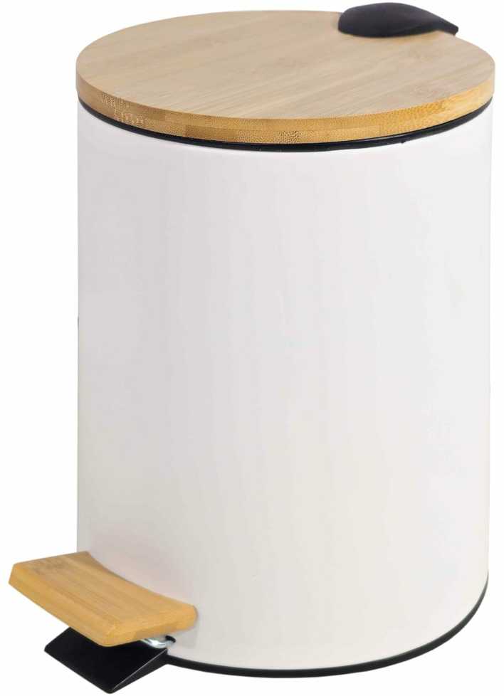 Besk DIANA Pedalinis kibiras 5L baltas, su bambukiniu dangteliu, soft close