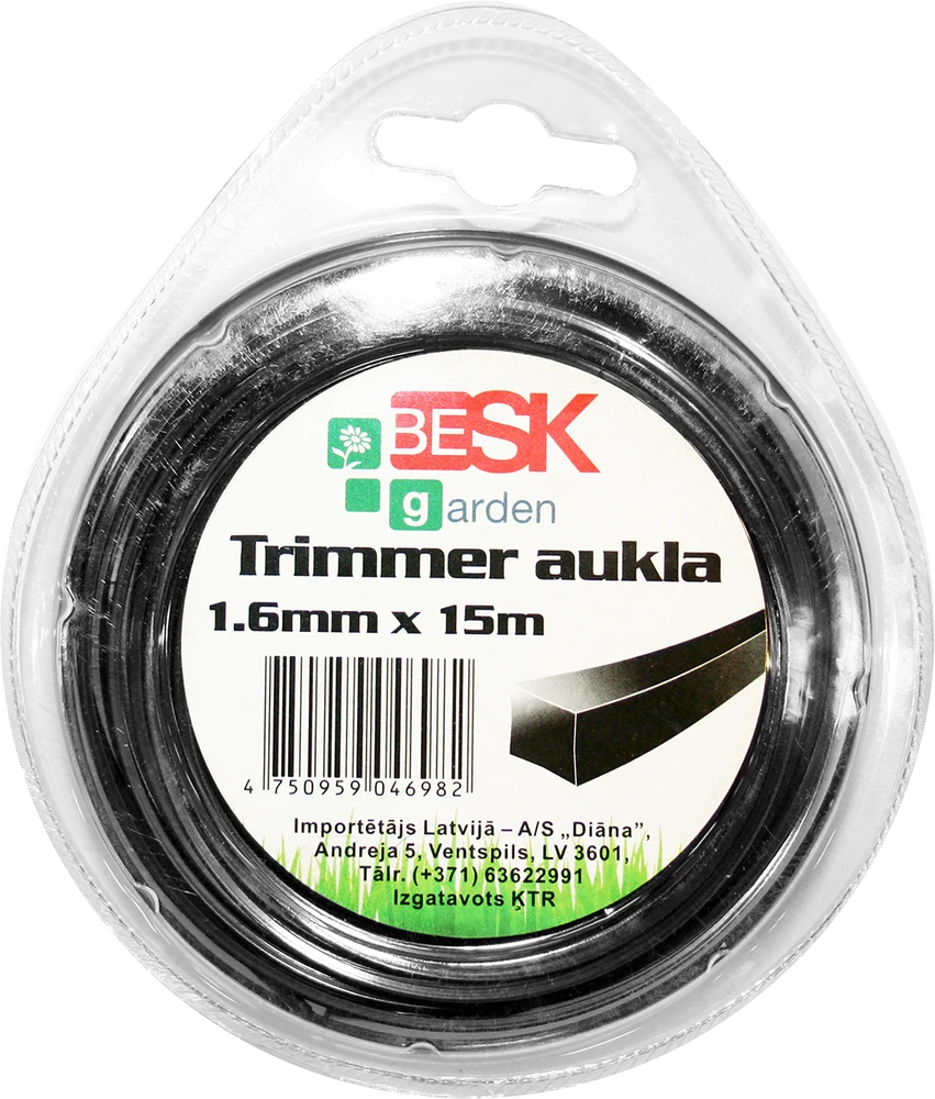 Besk Trimmera aukla 1.6mm*15m kvadr.
