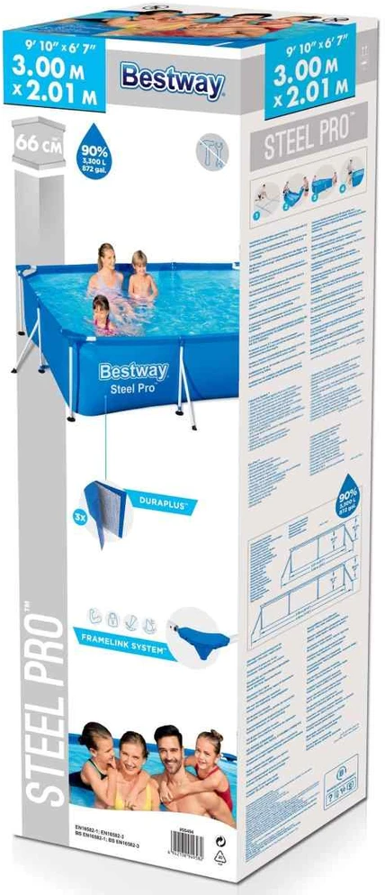 Bestway Stačiakampis karkasinis baseinas 300 x 201 x 66 cm
