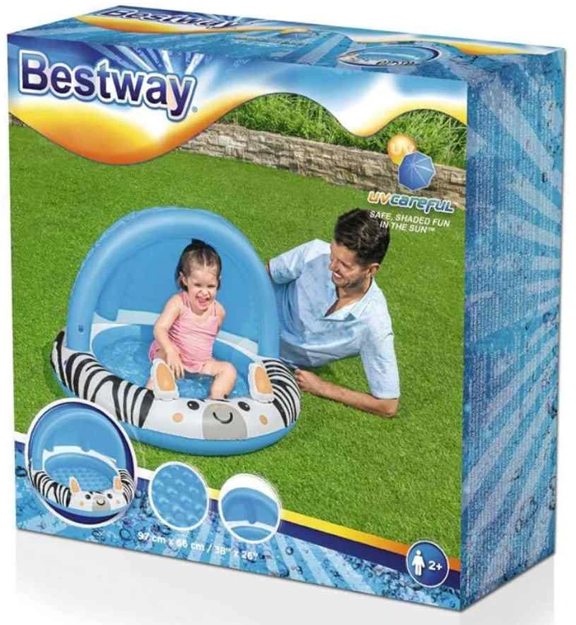 Bestway Bestway 52559 Pripučiamas baseinas su stogu ir pumpuojamu dugnu Zebra 97cm x 66cm