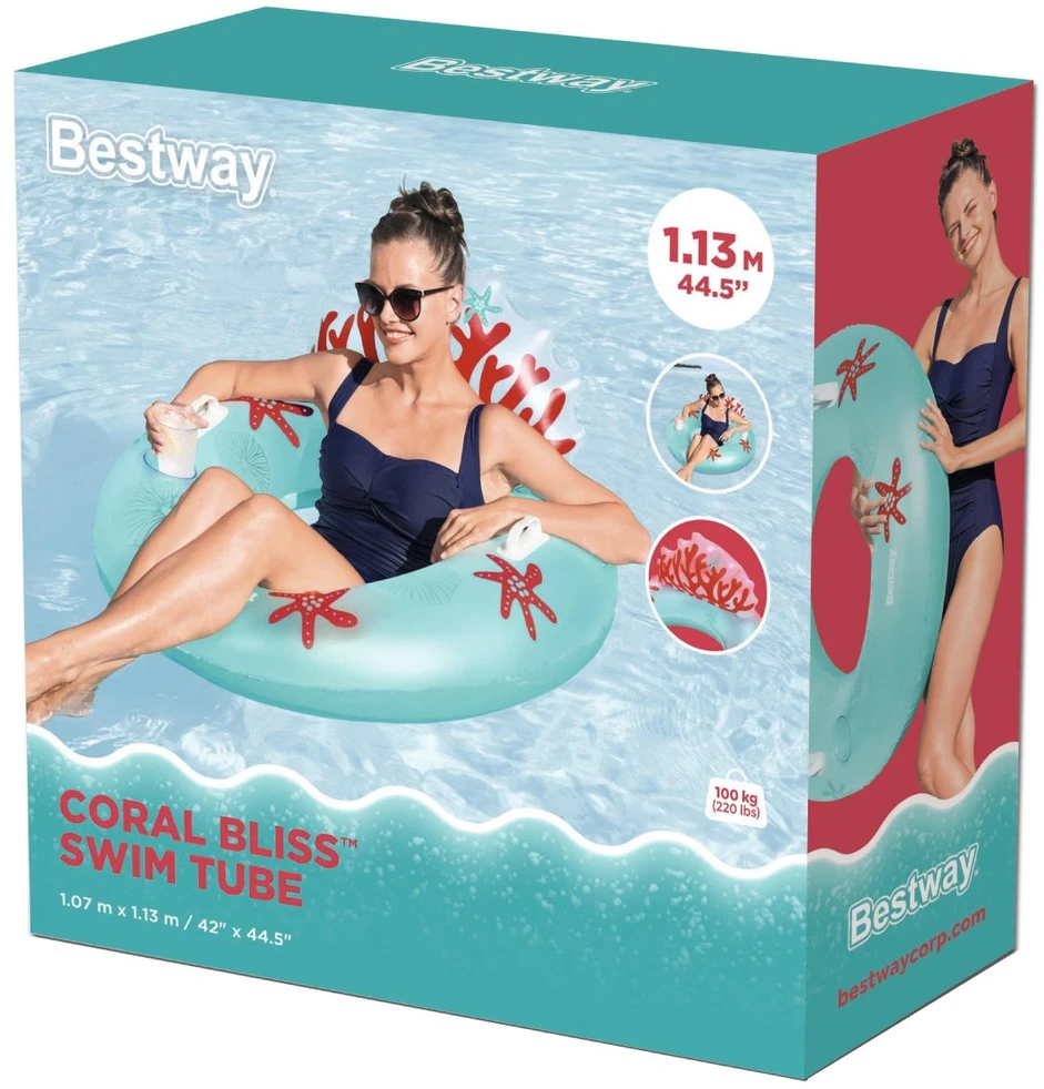 Bestway mėlynas pripučiamas žiedas su atlošu koralinis rifas 107cm 43730