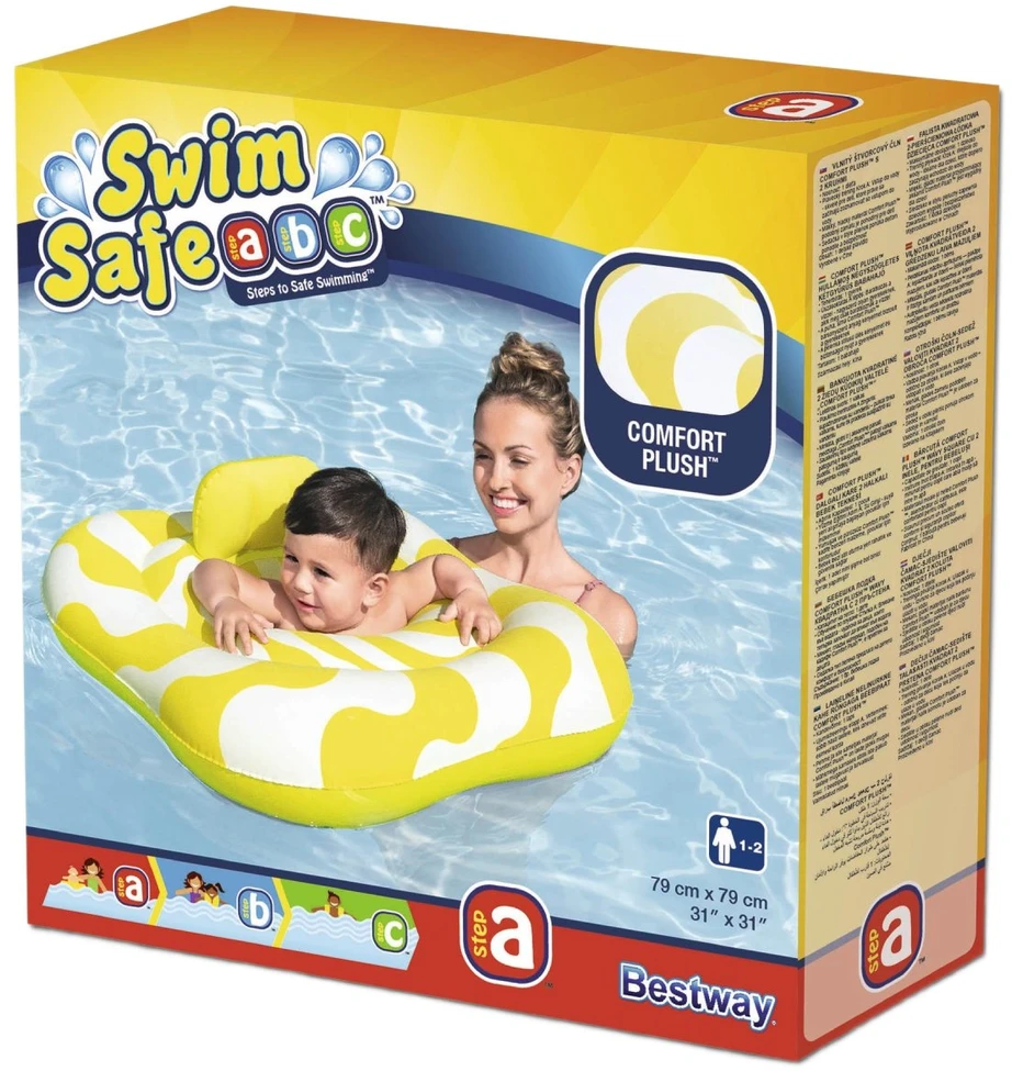 BESTWAY 32298 Plaukimo pamokos sėdynė kvadratinė plaukimo saugesnis komfortas pliušinės geltonos bangos 76x76