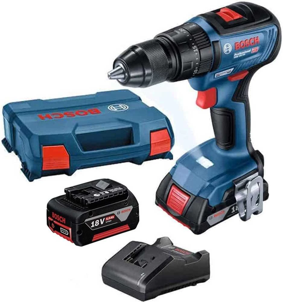 Akumuliatorinis smūginis suktuvas/gręžtuvas Bosch GSR 18V-50, 1x2Ah + 1x5Ah. lagaminas
