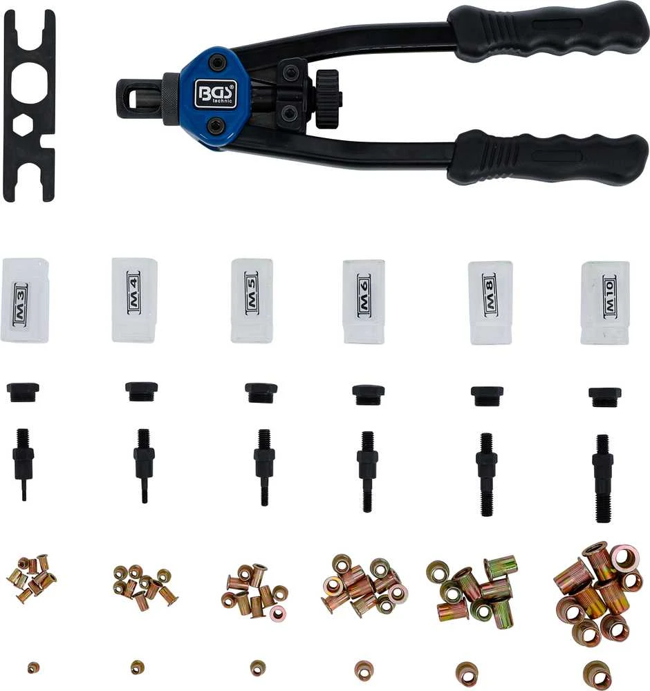 Bgs Technic Kniediklis srieginėms kniedėms PRO | M3–M10 rinkinys | 68 vnt. (408)