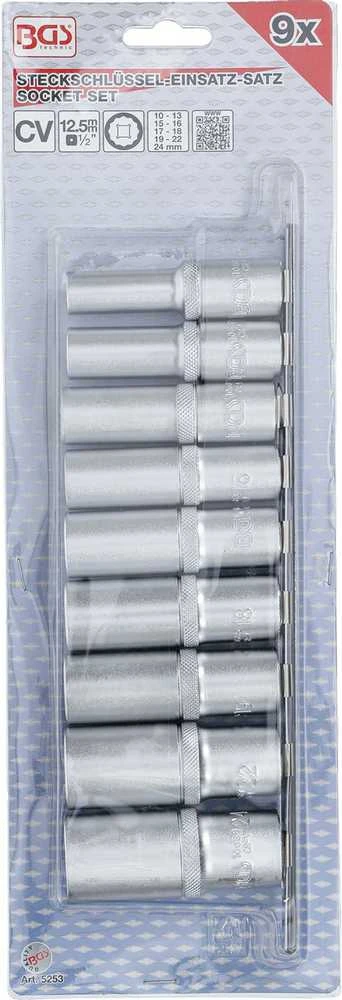 Bgs Technic Galvučių rinkinys 12 kampų, ilgos | 12,5 mm (1/2") | 10 - 24 mm | 9 vnt. (5253)