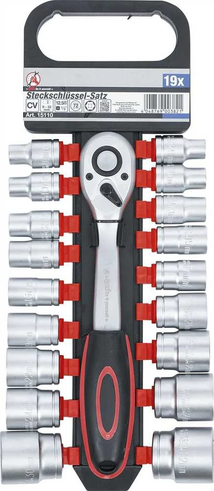 Bgs Technic Galvučių rinkinys su terkšle | 12,5 mm (1/2") | 8-32 mm | 19 vnt. (B15110)
