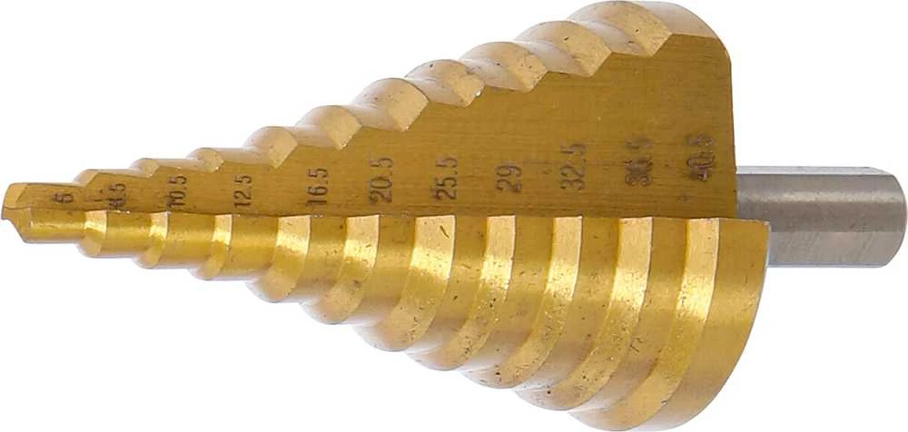 Bgs Technic Grąžtas skylės platinimui pakopinis | pusiniai numeriai | Titano nitrindas | Ø 6 - 40,5 mm (1615)