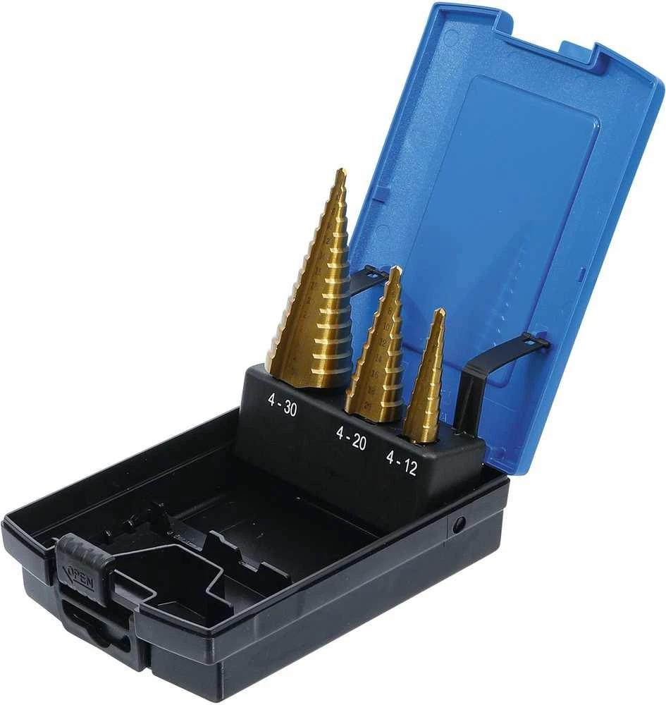 Grąžtas BGS Pakopinių grąžtų rinkinys – 4–30 mm – 3 vnt.
