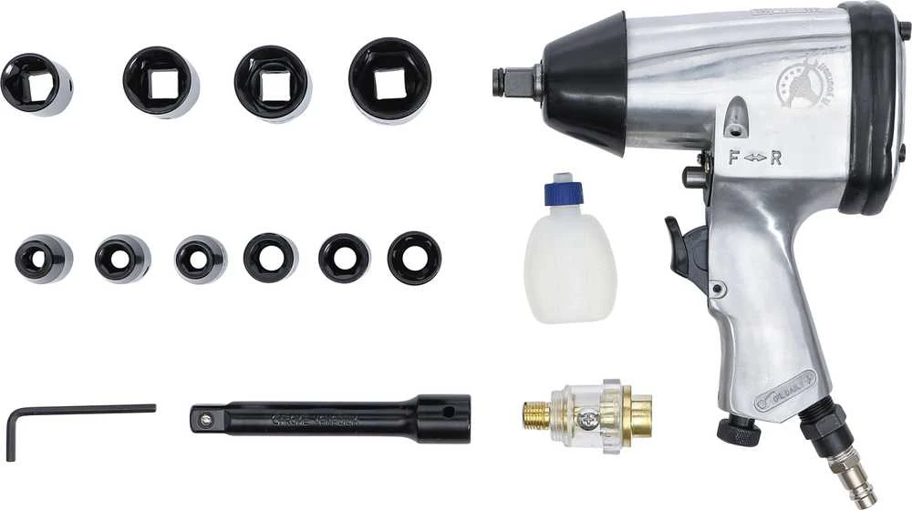 Grąžtas BGS Pneumatinis smūginis veržliaraktis su galvu rinkiniu - 312 Nm - 1/2" jungtis - 16 vnt.