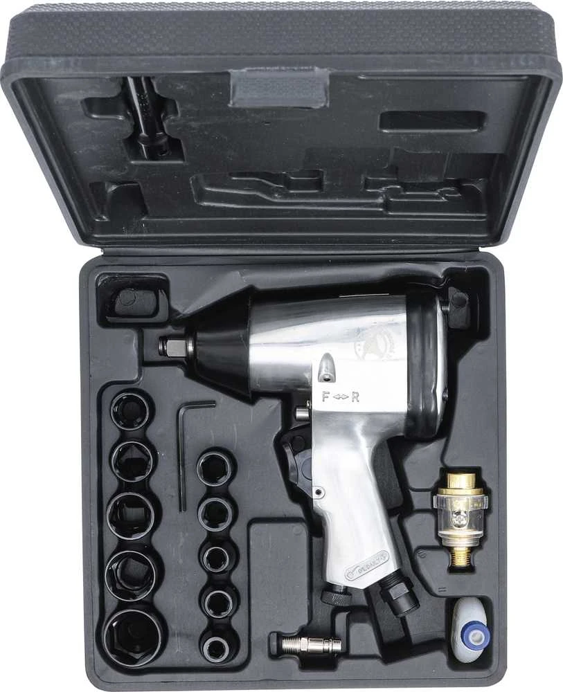 Grąžtas BGS Pneumatinis smūginis veržliaraktis su galvu rinkiniu - 312 Nm - 1/2" jungtis - 16 vnt.