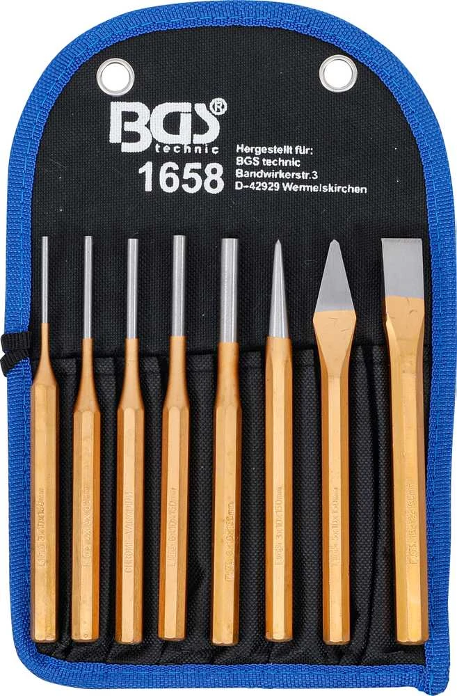 Bgs Technic Išmušėjų rinkinys | 150 mm | įskaitant kaltus + centro žymeklį | 8 vnt. (1658)