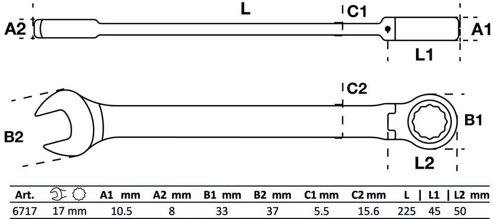 BGS Regulējamā reversā kombinētā atslēga - 17 mm
