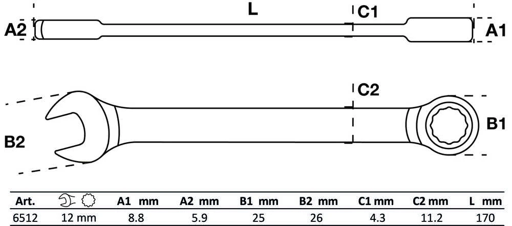 Bgs Technic Raktas kombinuotas terkšlinis | 12 mm (6512)