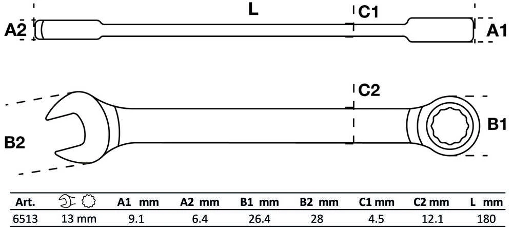 BGS Atvirkštinis kombinuotas raktas - 13 mm