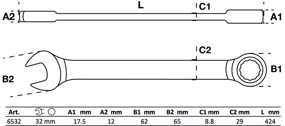 Bgs Technic Raktas kombinuotas terkšlinis | 32 mm (6532)