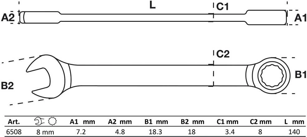 Bgs Technic Raktas kombinuotas terkšlinis | 8 mm (6508)