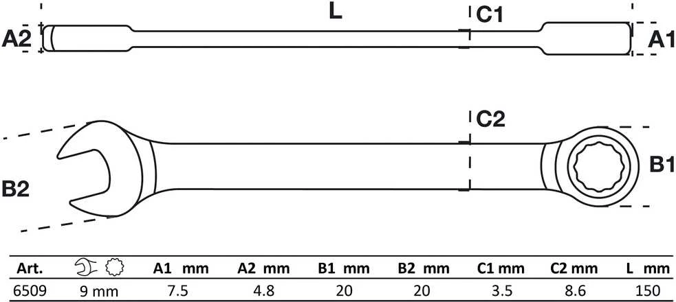 BGS Atvirkštinis kombinuotas veržliaraktis - 9 mm