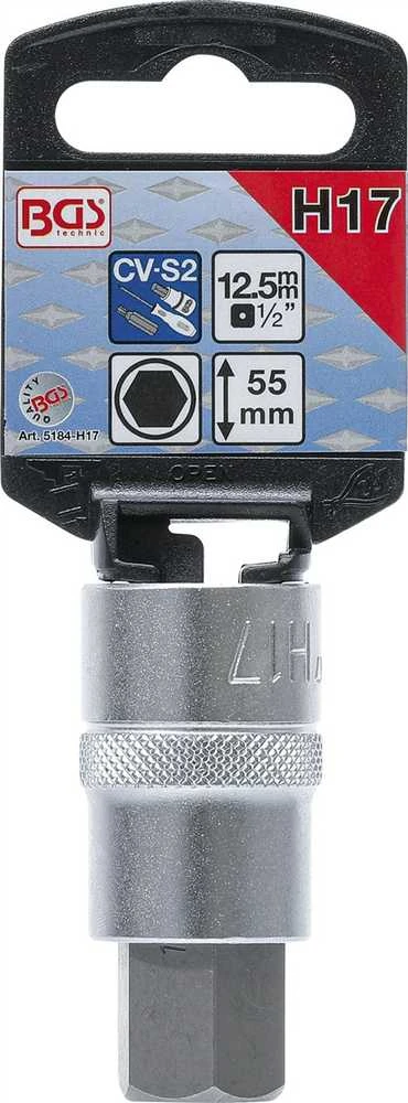 Bgs Technic Antgalis įpresuotas į galvutę | 12,5 mm (1/2") | hex šešiakampis 17 mm (5184-H17)