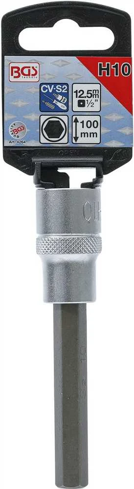Bgs Technic Antgalis įpresuotas į galvutę | ilgis 100 mm | 12,5 mm (1/2") | hex šešiakampis 10 mm (4264)