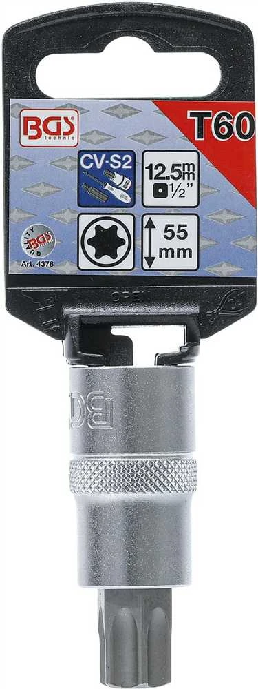 Bgs Technic Antgalis įpresuotas į galvutę | 12,5 mm (1/2") | T-Star (Torx) T60 (4378)