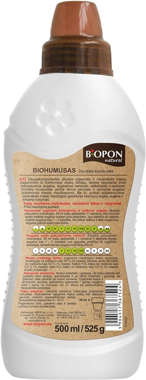 Biohumusas žaliems augalams Biopon 1897. skystos. 0.5 l