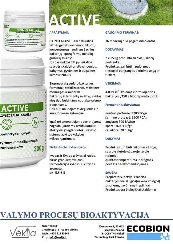 Ecobion Biopreparatas valymo įrenginiams BioniQ Active 0.3kg