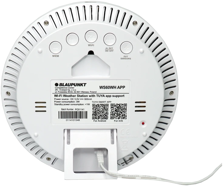 BLAUPUNKT WS60WH APP WEATHER STATION, Baltas