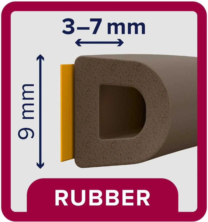 Tesa Rubber sealing tape MOLL, ruda, D profile, for gaps 3-7 mm, 0.009 x 6 m