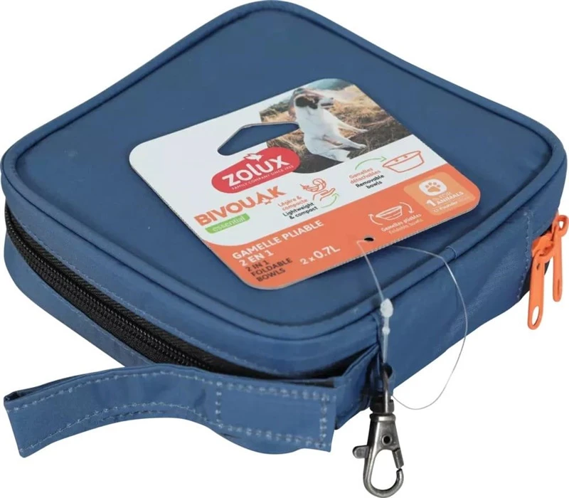 Zolux Składana dubenėlis 2w1 šuniui BIVOUAK 2x700 ml mėlyna