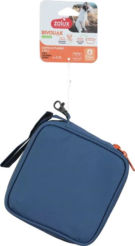 Zolux Składana dubenėlis 2w1 šuniui BIVOUAK 2x700 ml mėlyna