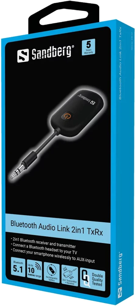 Bluetooth siųstuvas Sandberg Bluetooth Audio Link 2in1 TxRx 450-12 3.5 mm, Bluetooth, juoda sp.