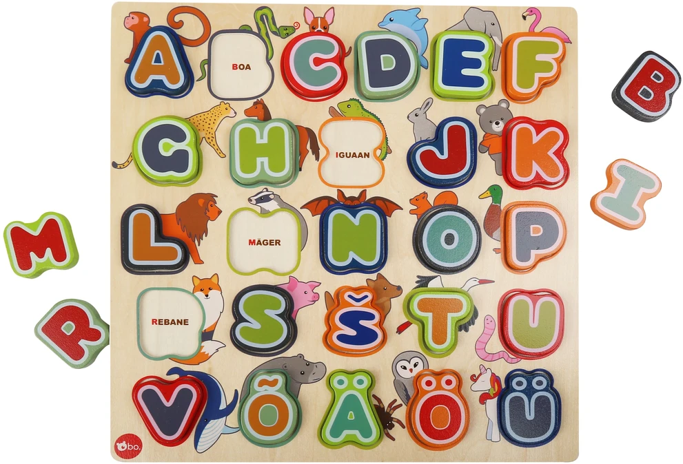 bo. Educational wooden puzzle "Alphabet and animals" ,In Estonian lang.,