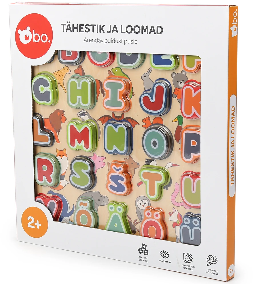 bo. Educational wooden puzzle "Alphabet and animals" ,In Estonian lang.,