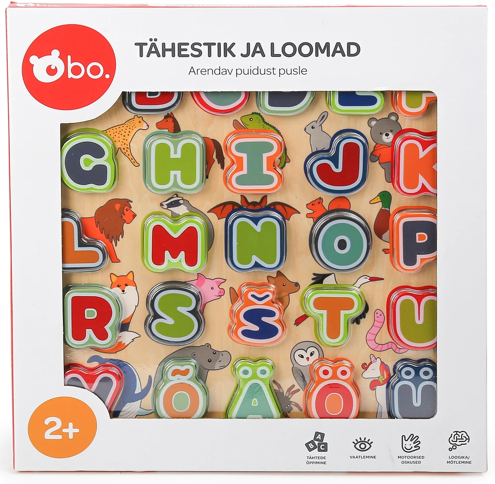 bo. Educational wooden puzzle "Alphabet and animals" ,In Estonian lang.,