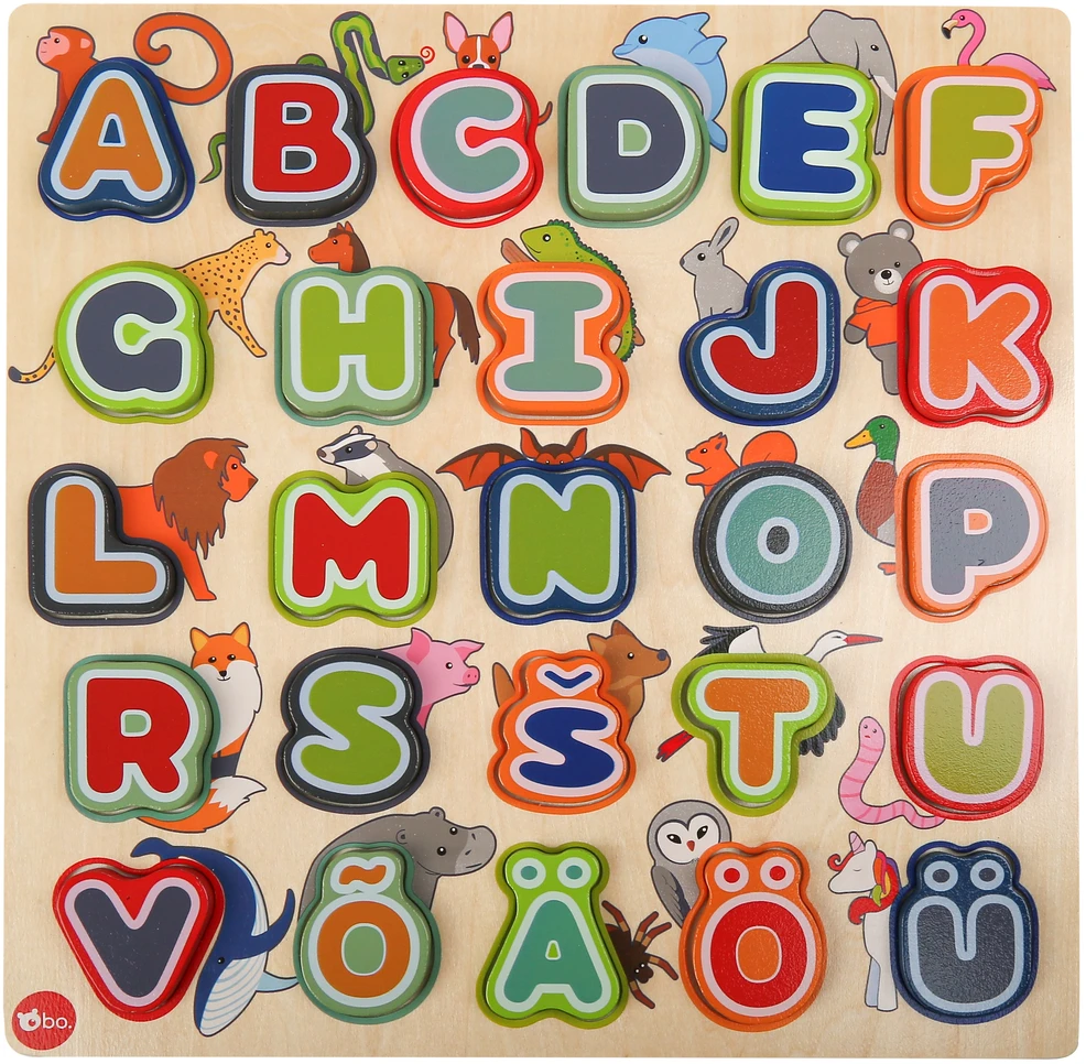 bo. Educational wooden puzzle "Alphabet and animals" ,In Estonian lang.,
