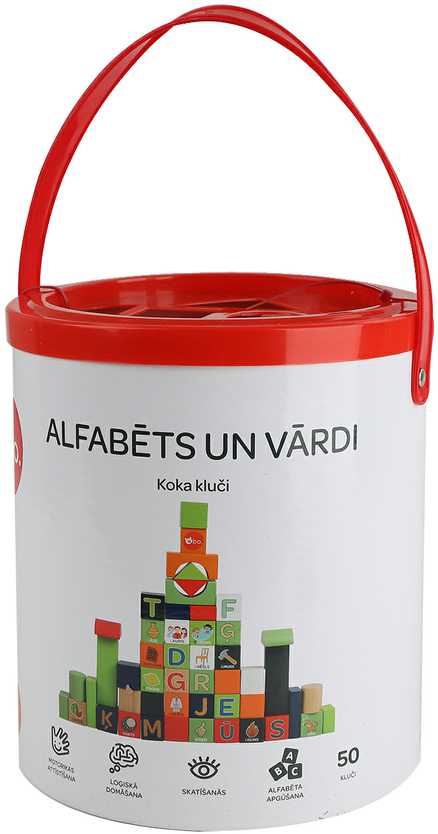 bo. mediniai kaladėlės „Abėcėlė ir žodžiai“, latvių kalba,